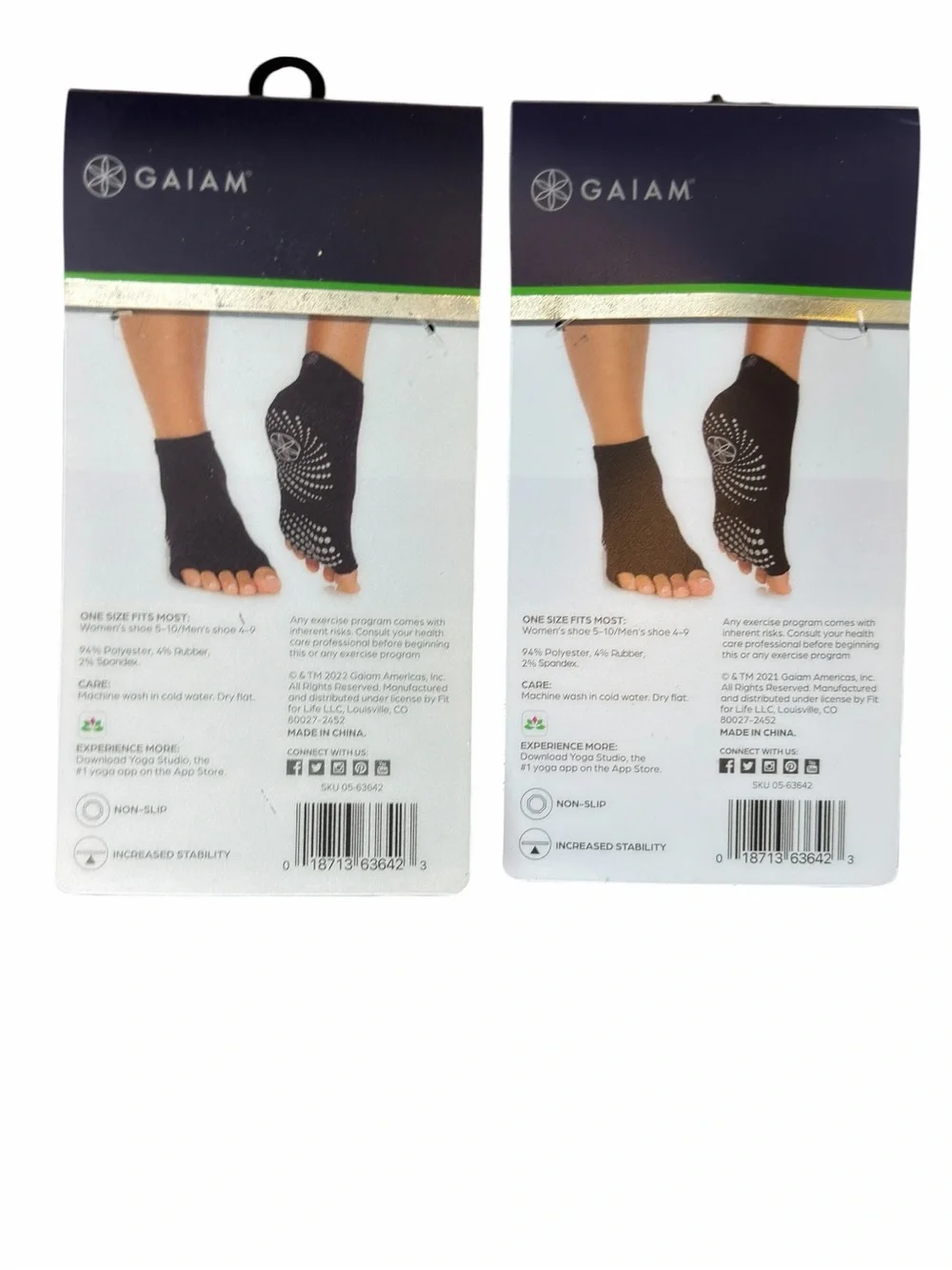 NEW 4 Pairs GAIAM Toeless Grip Socks